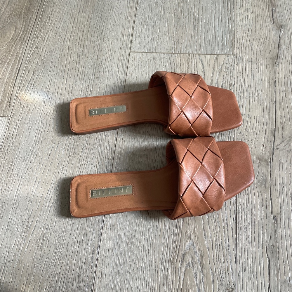 Billini Tan Woven Sandals Square Toe